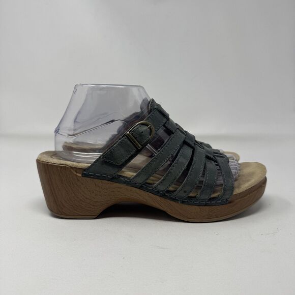 Dansko‎ Leather Wedge Sandals Womens Size 40 Black Strappy Slip On Comfort Clogs - Picture 1 of 8